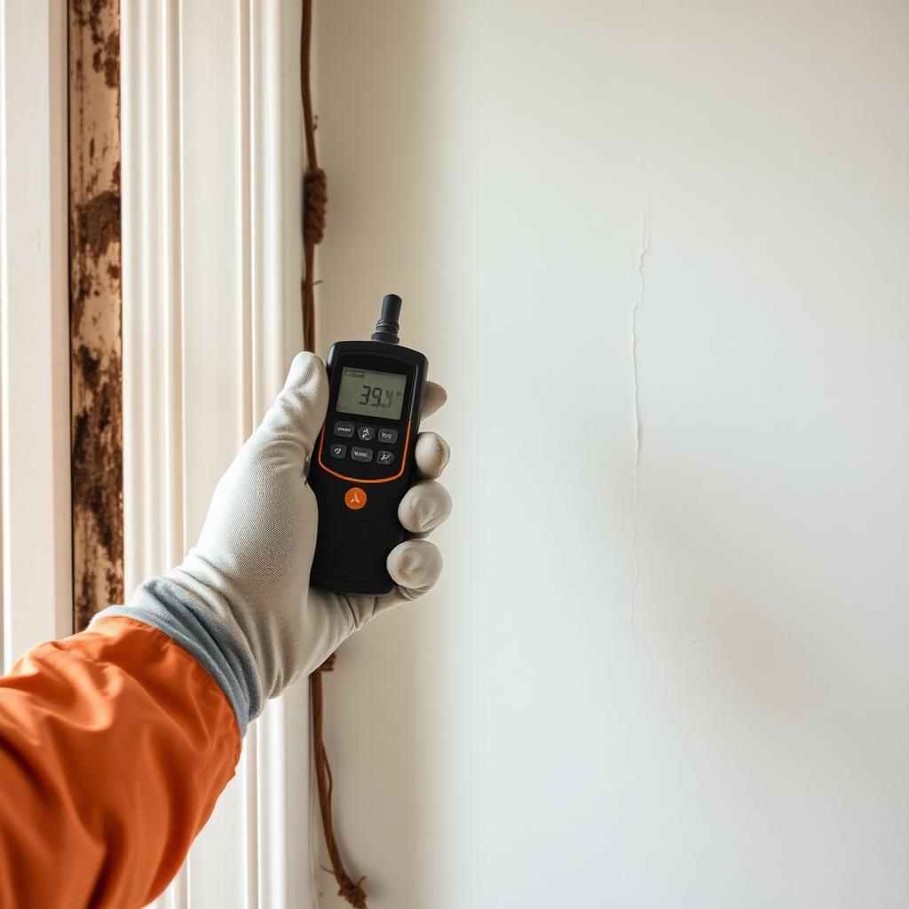 Moisture meter reading taken on a damp wall inside a home